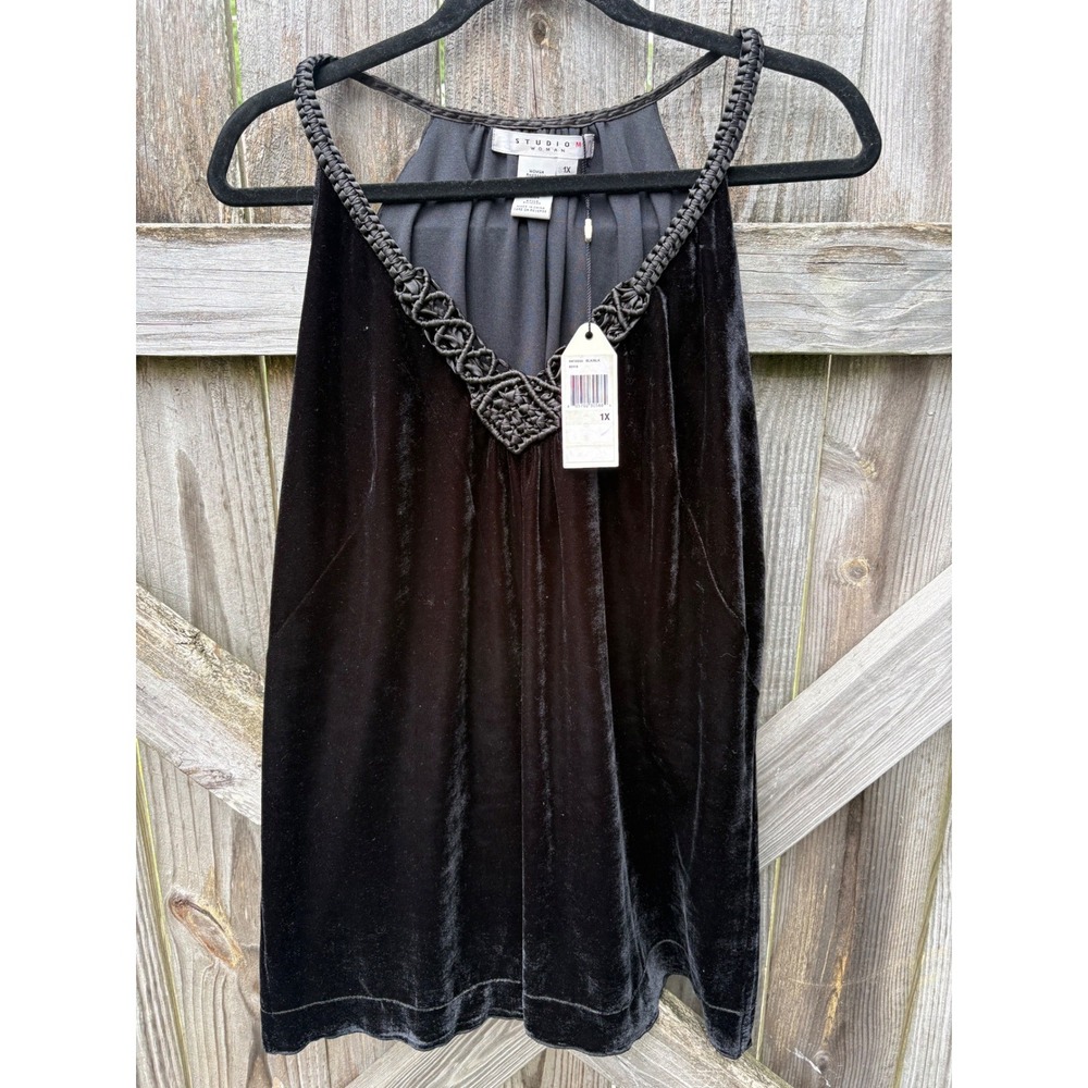 NWT‎ Velvet Macrame Trim Tank Top Plus Size 1X Whimsigoth Boho Chic Gothic Glam